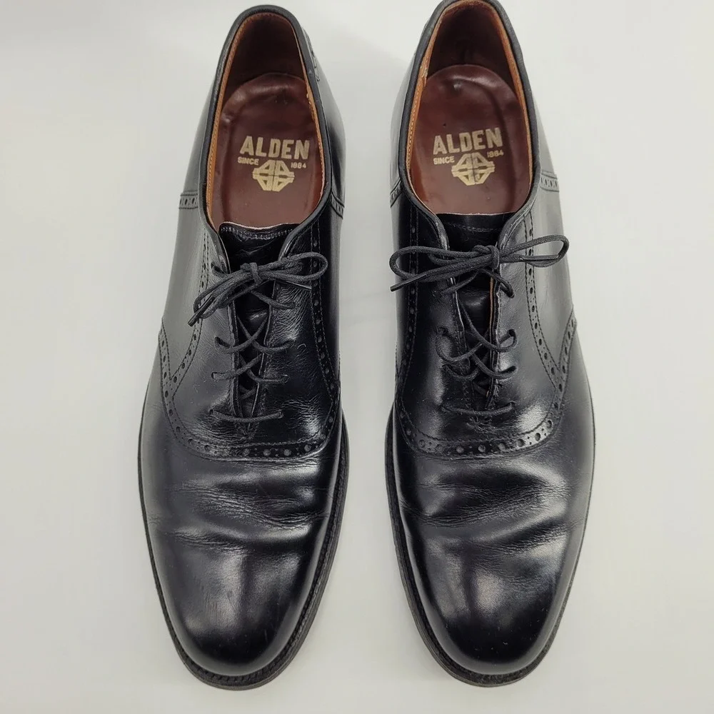 Alden 991 Mens Black Leather Brogue Saddle Oxford Dress Shoes Size 9.5 AAA/A